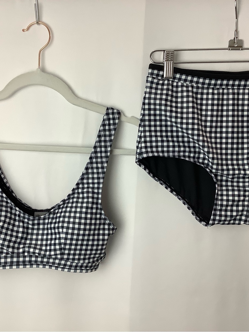 NWOT sz SMALL Black and White Gingham Retro High Waist Bikini Set
